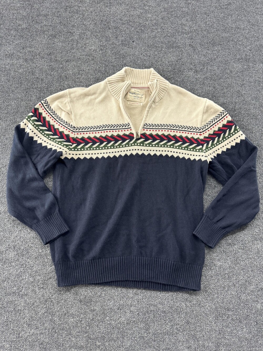 Weatherproof Vintage Sweater Mens XL Blue Fair Isle 1/4 Zip Holiday Mock Neck